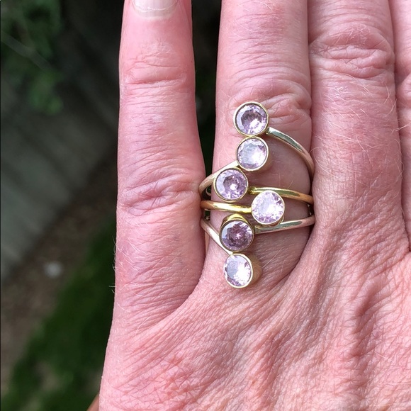 BOUTIQUE TWO TONE KUNZITE STERLING SILVER RING,7.5 - Picture 6 of 7